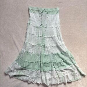 Metro Wear Light Green Tiered Floral Stitching Maxi Skirt